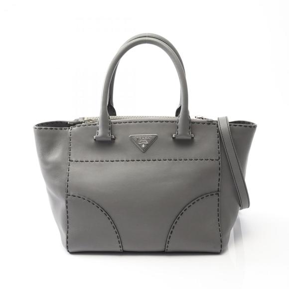 Prada City Calf Handbag, Leather, Women's, Gray, B2861K - Picture 1 of 10